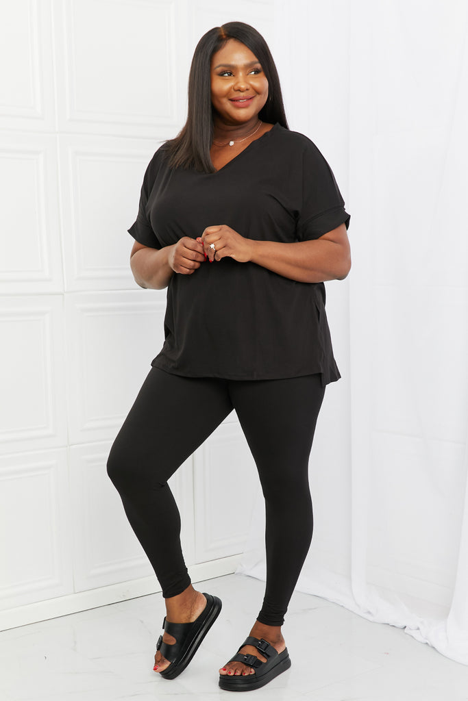 Zenana Self Love Full Size Brushed DTY Microfiber Lounge Set in Black-Timber Brooke Boutique, Online Women's Fashion Boutique in Amarillo, Texas