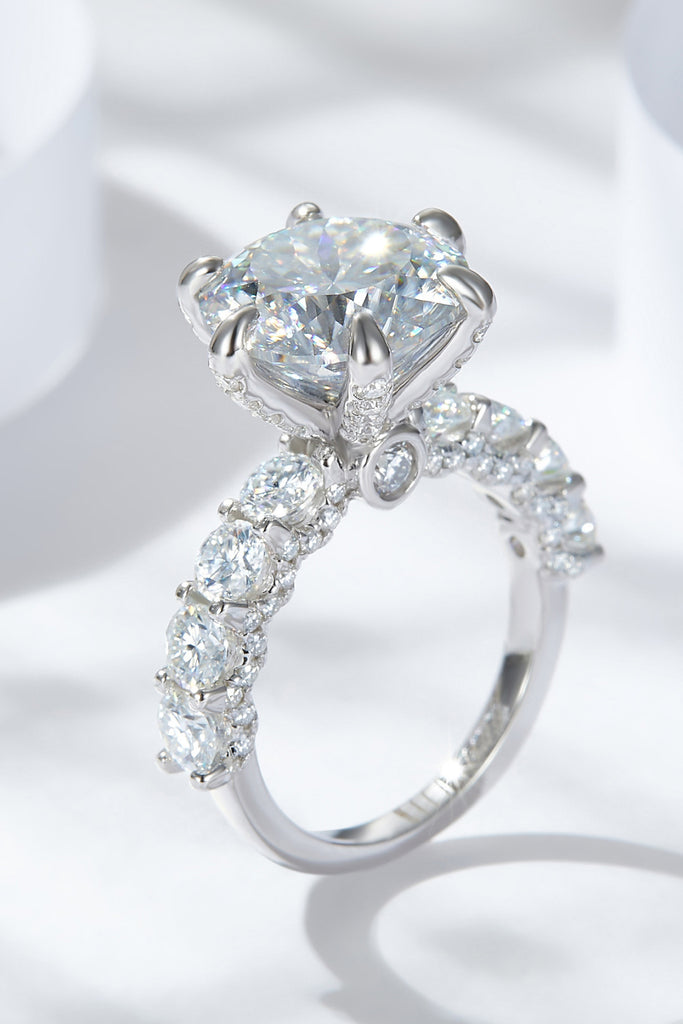 3-Carat Moissanite Platinum-Plated Side Stone Ring-Timber Brooke Boutique, Online Women's Fashion Boutique in Amarillo, Texas