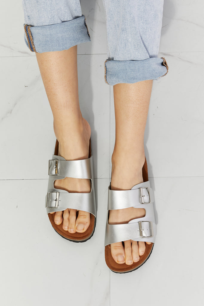 MMShoes Best Life Double-Banded Slide Sandal in Silver-Timber Brooke Boutique, Online Women's Fashion Boutique in Amarillo, Texas