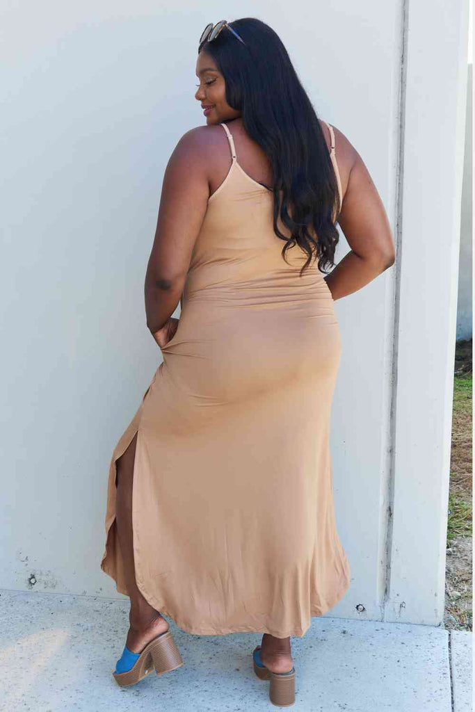 Ninexis Good Energy Full Size Cami Side Slit Maxi Dress in Camel-Timber Brooke Boutique, Online Women's Fashion Boutique in Amarillo, Texas