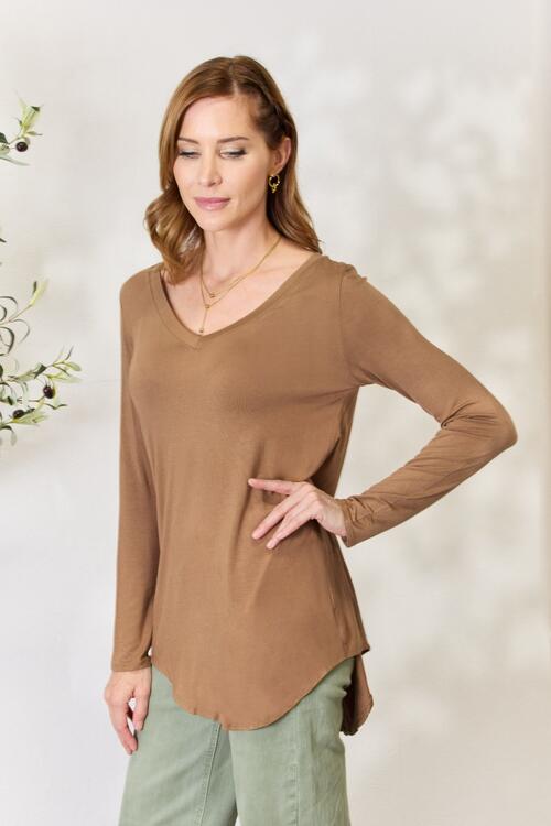 Zenana Full Size Long Sleeve V-Neck Top-Timber Brooke Boutique, Online Women's Fashion Boutique in Amarillo, Texas