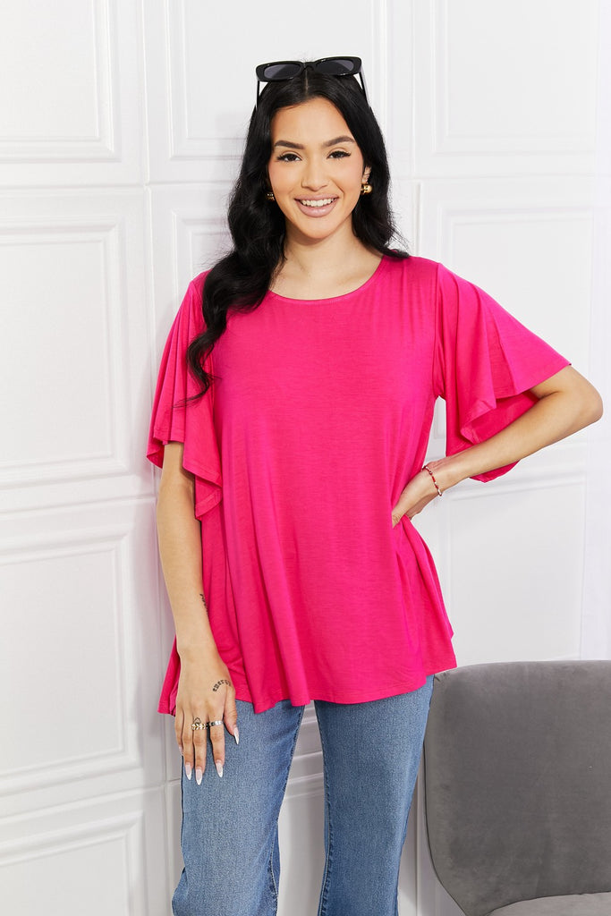 Yelete Full Size More Than Words Flutter Sleeve Top-Timber Brooke Boutique, Online Women's Fashion Boutique in Amarillo, Texas