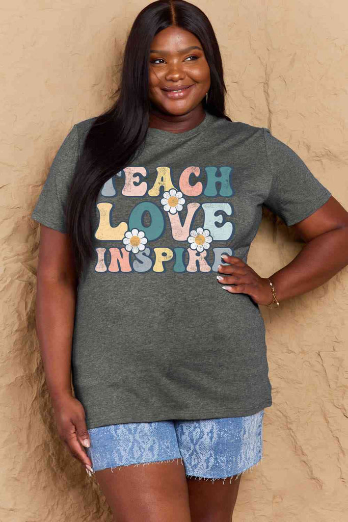 Simply Love Full Size TEACH LOVE INSPIRE Graphic Cotton T-Shirt-Timber Brooke Boutique, Online Women's Fashion Boutique in Amarillo, Texas