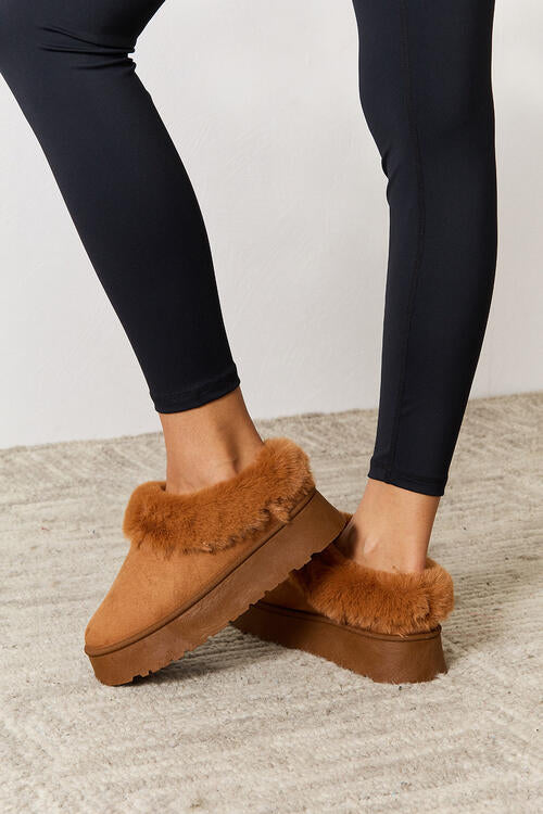 Legend Footwear Furry Chunky Platform Ankle Boots-Timber Brooke Boutique, Online Women's Fashion Boutique in Amarillo, Texas
