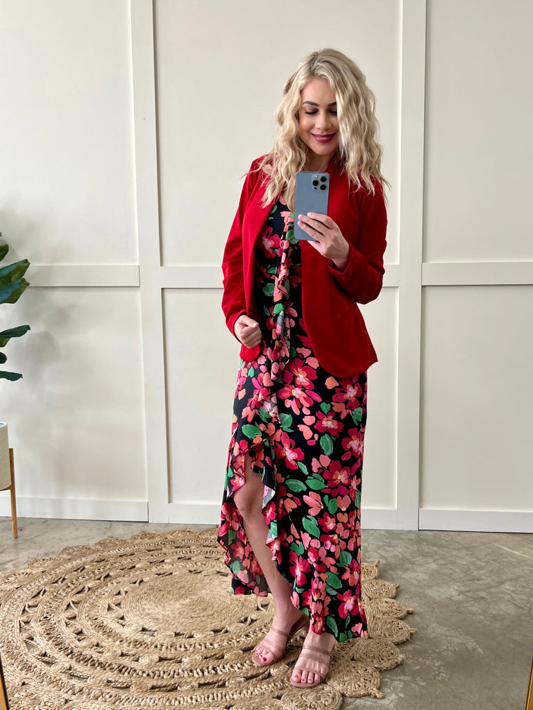 Heart Set On You Blazer In True Red-Timber Brooke Boutique, Online Women's Fashion Boutique in Amarillo, Texas