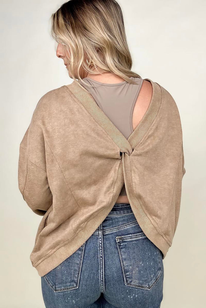 Twist Detail Reversible Oversized Sweatshirt With Pockets-Sweatshirts-Timber Brooke Boutique, Online Women's Fashion Boutique in Amarillo, Texas