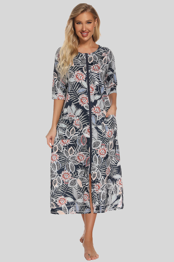 Printed Slit Night Dress with Pockets-Timber Brooke Boutique, Online Women's Fashion Boutique in Amarillo, Texas