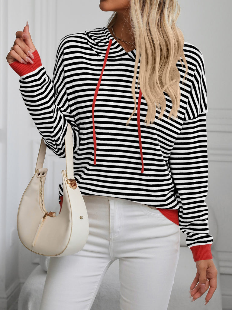 Striped Long Sleeve Hooded Knit Top-Timber Brooke Boutique, Online Women's Fashion Boutique in Amarillo, Texas