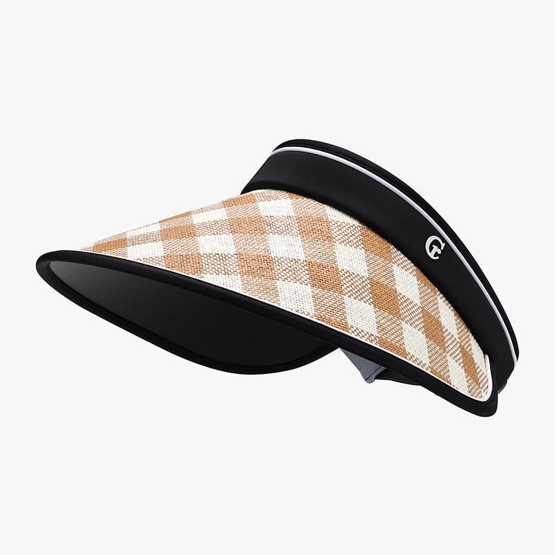 Plaid Natural Grass Adjustable Sun Hat-Timber Brooke Boutique, Online Women's Fashion Boutique in Amarillo, Texas