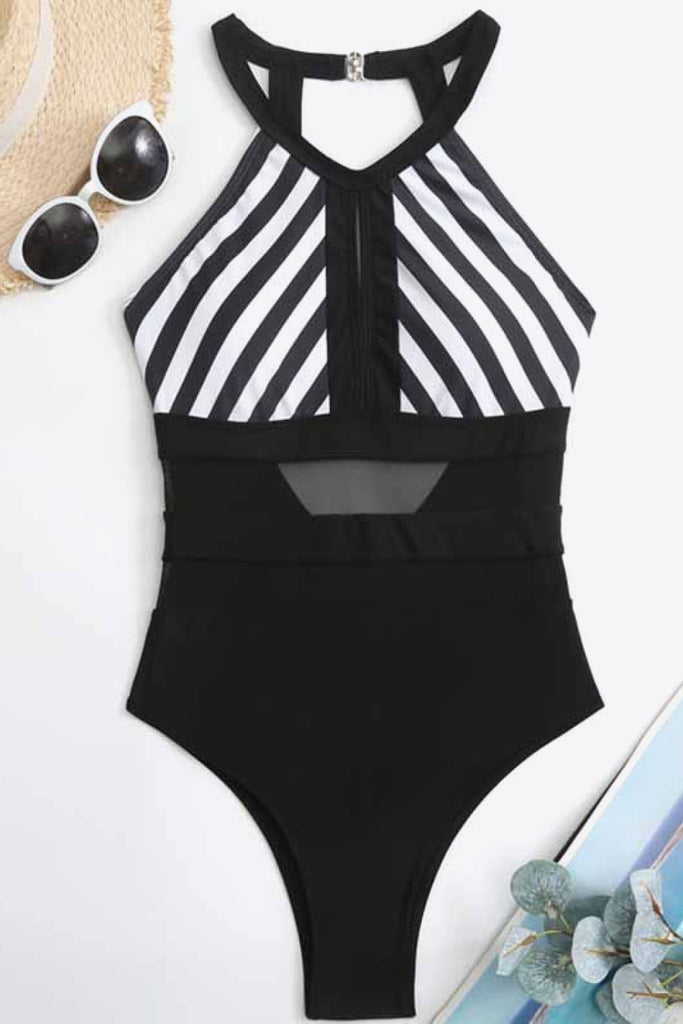 Striped Backless One-Piece Swimsuit-Timber Brooke Boutique, Online Women's Fashion Boutique in Amarillo, Texas