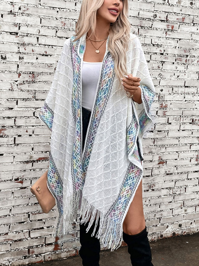 Fringe Half Sleeve Hooded Poncho-Timber Brooke Boutique, Online Women's Fashion Boutique in Amarillo, Texas