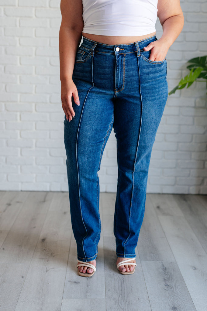 Campbell High Rise Center Seam Detail Straight Jeans-Womens-Timber Brooke Boutique, Online Women's Fashion Boutique in Amarillo, Texas