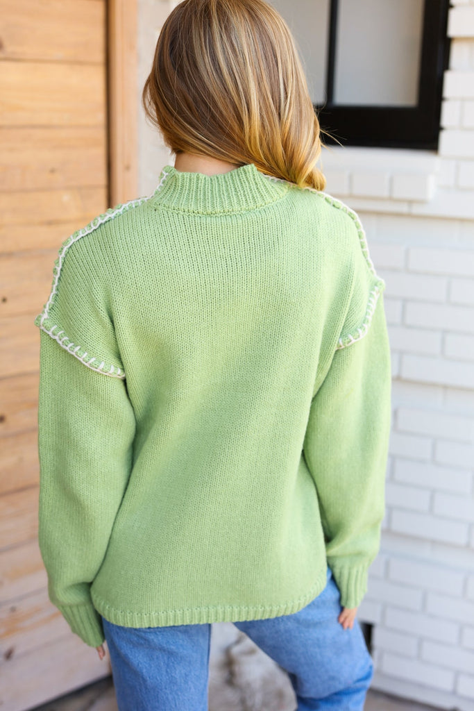 Making Moves Lime Chunky Knit Outseam Mock Neck Sweater-Timber Brooke Boutique, Online Women's Fashion Boutique in Amarillo, Texas