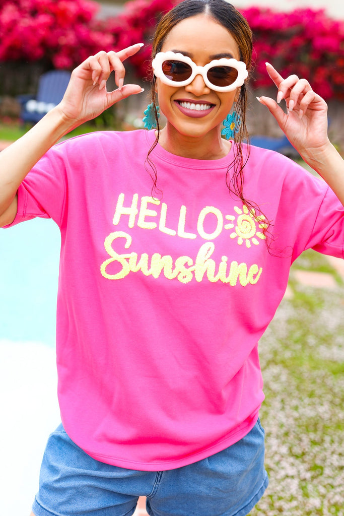 Feeling Joyful "Hello Sunshine" Embroidered French Terry Top-Timber Brooke Boutique, Online Women's Fashion Boutique in Amarillo, Texas