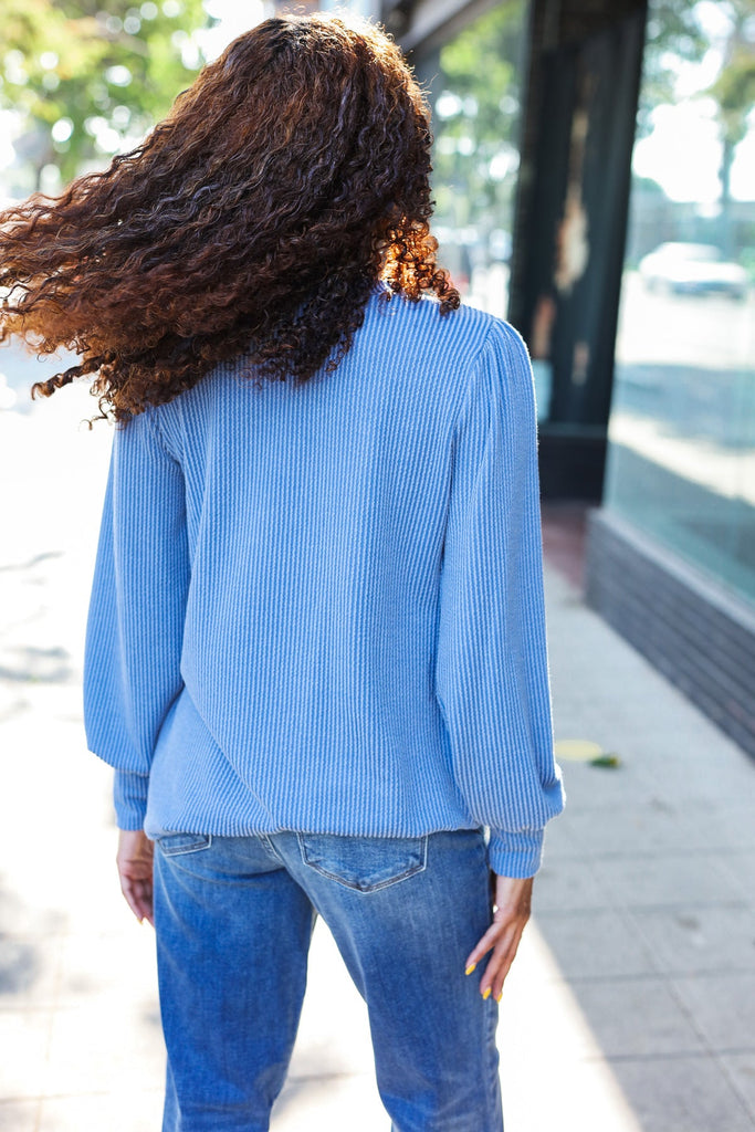 Everyday Vintage Denim Rib Mineral Wash Long Sleeve Top-Timber Brooke Boutique, Online Women's Fashion Boutique in Amarillo, Texas