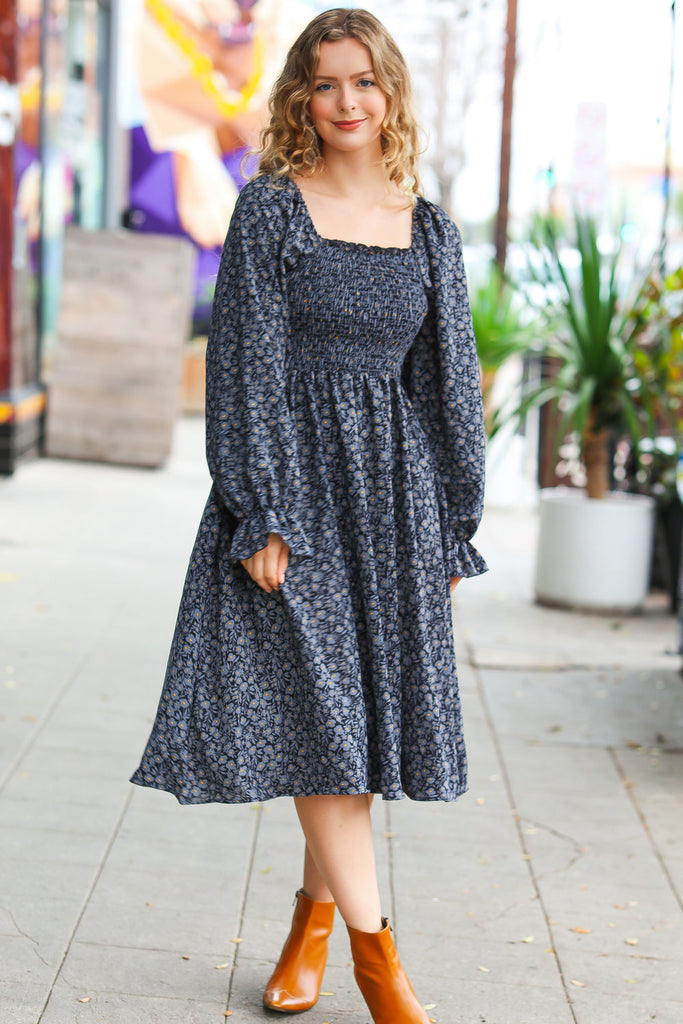 Keep You Close Black Smocking Ditsy Floral Woven Dress-Dresses-Timber Brooke Boutique, Online Women's Fashion Boutique in Amarillo, Texas