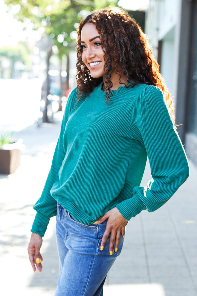 Everyday Hunter Green Rib Mineral Wash Long Sleeve Top-Timber Brooke Boutique, Online Women's Fashion Boutique in Amarillo, Texas