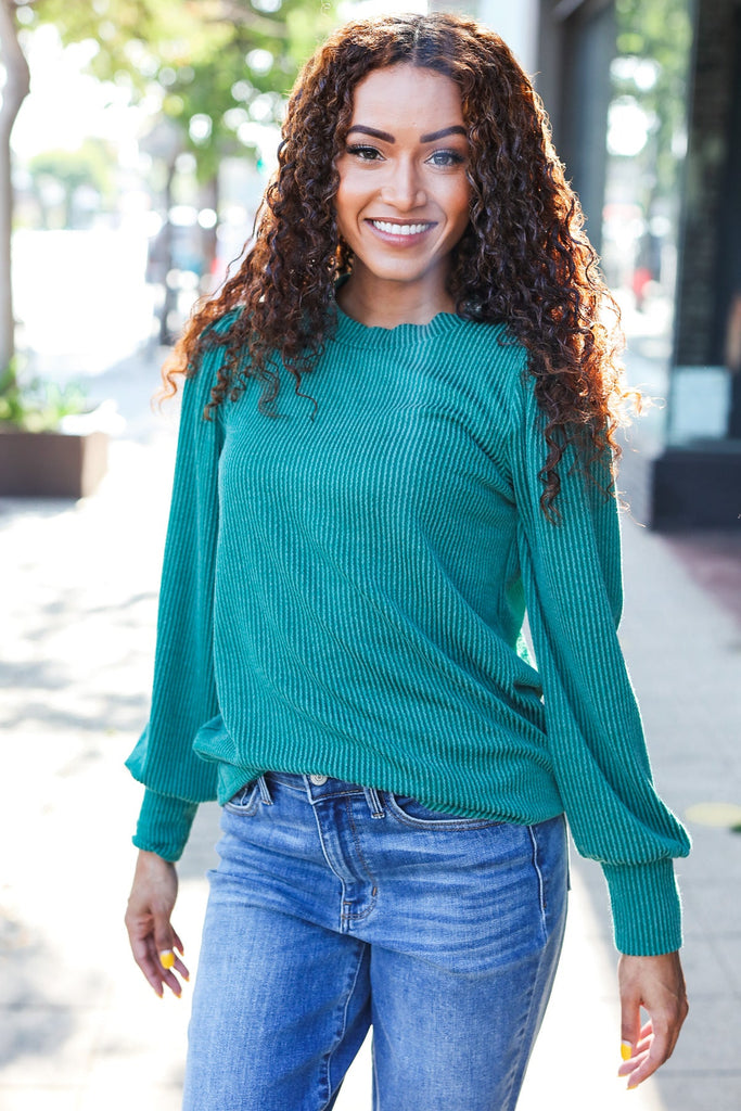 Everyday Hunter Green Rib Mineral Wash Long Sleeve Top-Timber Brooke Boutique, Online Women's Fashion Boutique in Amarillo, Texas