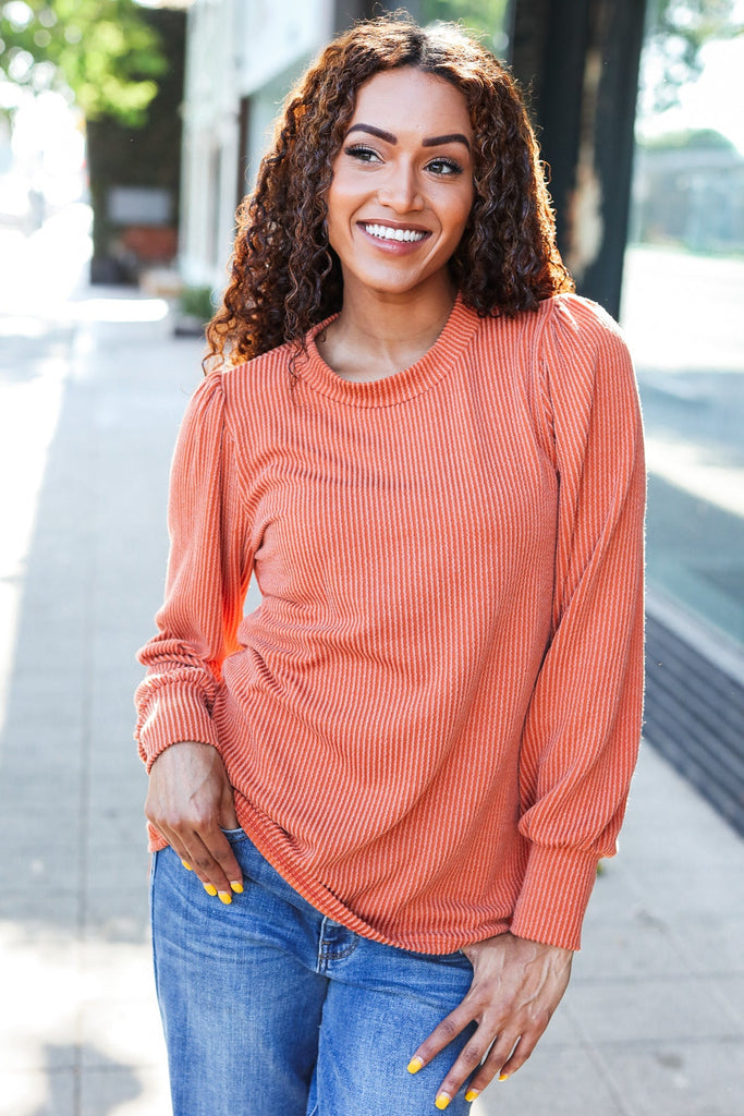 Everyday Rust Rib Mineral Wash Long Sleeve Top-Timber Brooke Boutique, Online Women's Fashion Boutique in Amarillo, Texas