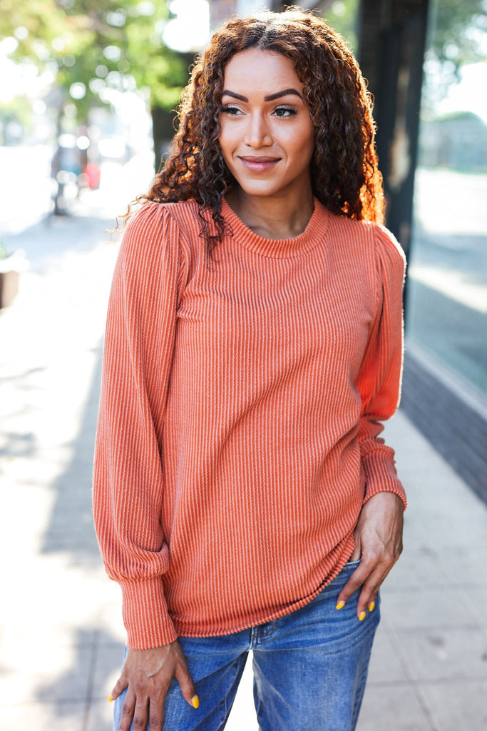 Everyday Rust Rib Mineral Wash Long Sleeve Top-Timber Brooke Boutique, Online Women's Fashion Boutique in Amarillo, Texas