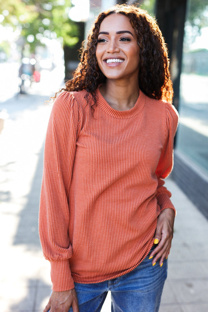 Everyday Rust Rib Mineral Wash Long Sleeve Top-Timber Brooke Boutique, Online Women's Fashion Boutique in Amarillo, Texas