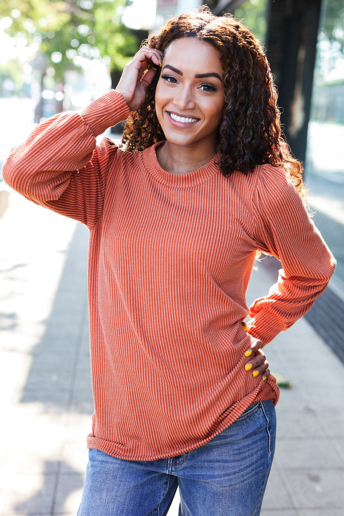 Everyday Rust Rib Mineral Wash Long Sleeve Top-Timber Brooke Boutique, Online Women's Fashion Boutique in Amarillo, Texas