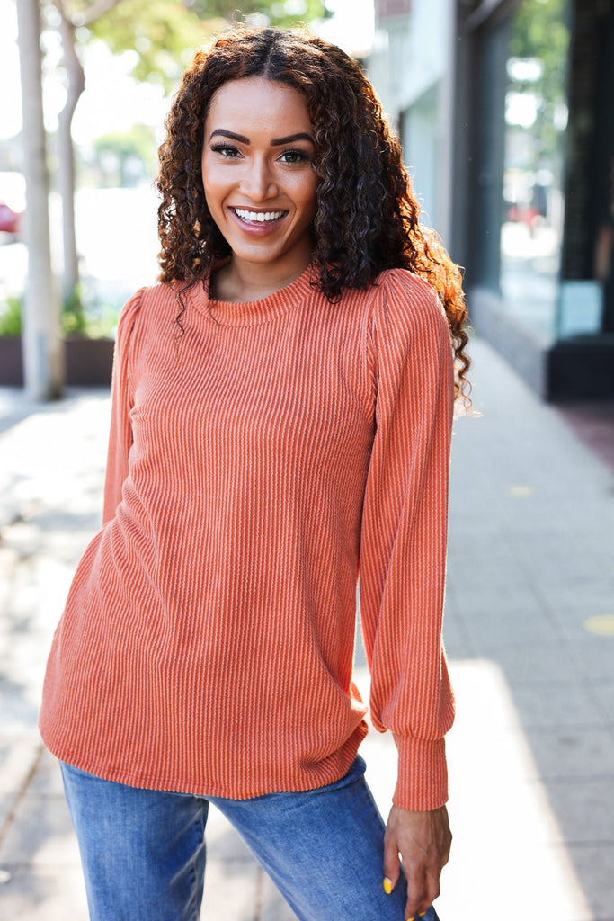 Everyday Rust Rib Mineral Wash Long Sleeve Top-Timber Brooke Boutique, Online Women's Fashion Boutique in Amarillo, Texas