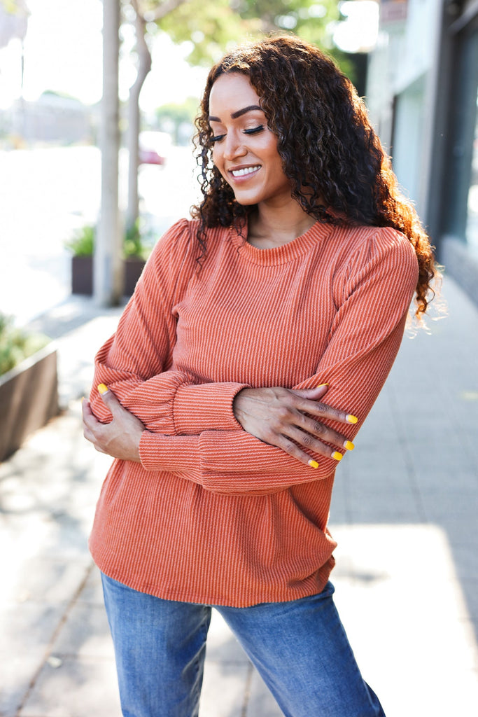 Everyday Rust Rib Mineral Wash Long Sleeve Top-Timber Brooke Boutique, Online Women's Fashion Boutique in Amarillo, Texas