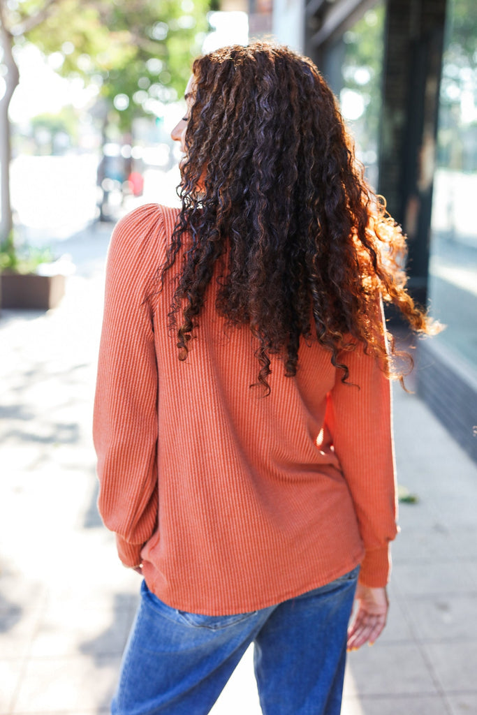 Everyday Rust Rib Mineral Wash Long Sleeve Top-Timber Brooke Boutique, Online Women's Fashion Boutique in Amarillo, Texas