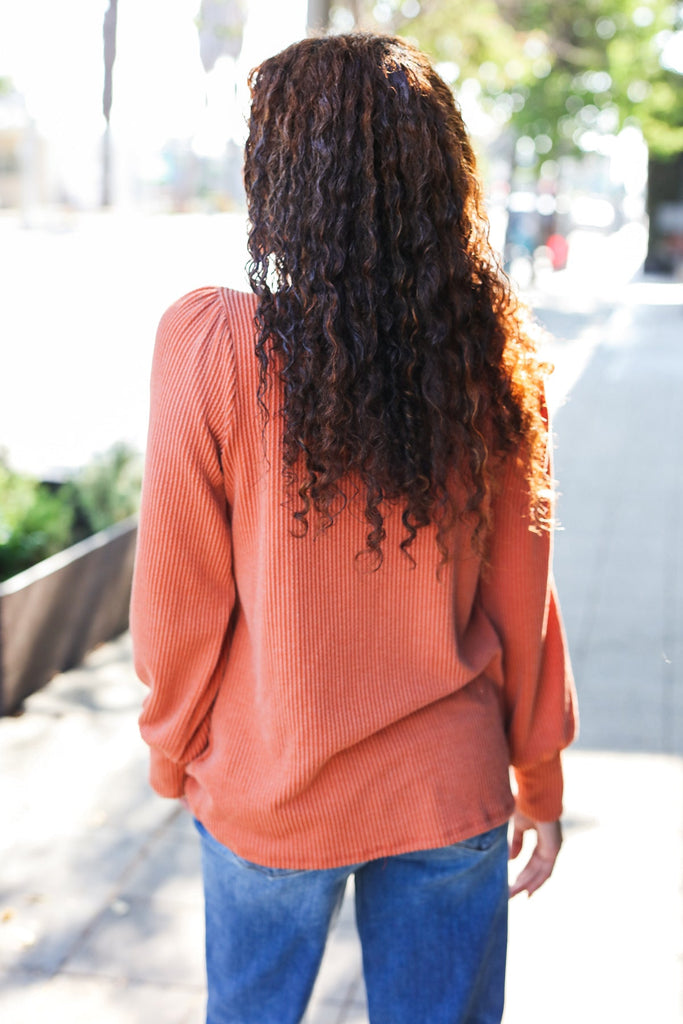 Everyday Rust Rib Mineral Wash Long Sleeve Top-Timber Brooke Boutique, Online Women's Fashion Boutique in Amarillo, Texas