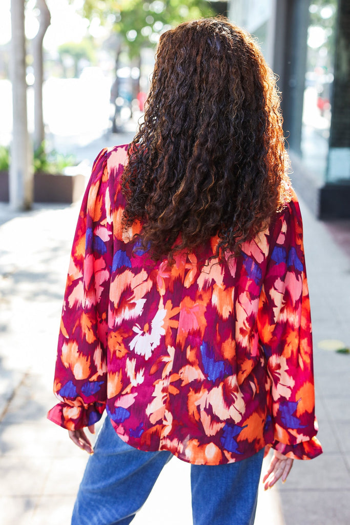 You Got This Wine Floral Print Print Frill Mock Neck Top-Timber Brooke Boutique, Online Women's Fashion Boutique in Amarillo, Texas