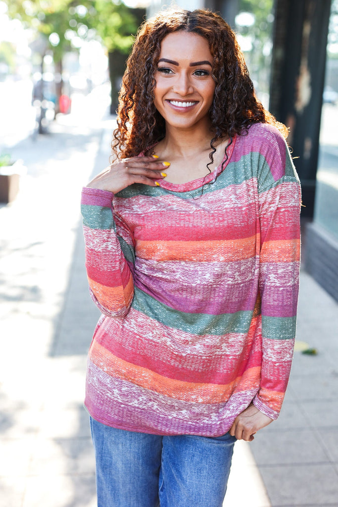 Fall Vibes Rust & Olive Stripe Terry Long Sleeve Top-Timber Brooke Boutique, Online Women's Fashion Boutique in Amarillo, Texas