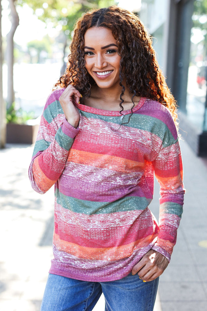 Fall Vibes Rust & Olive Stripe Terry Long Sleeve Top-Timber Brooke Boutique, Online Women's Fashion Boutique in Amarillo, Texas