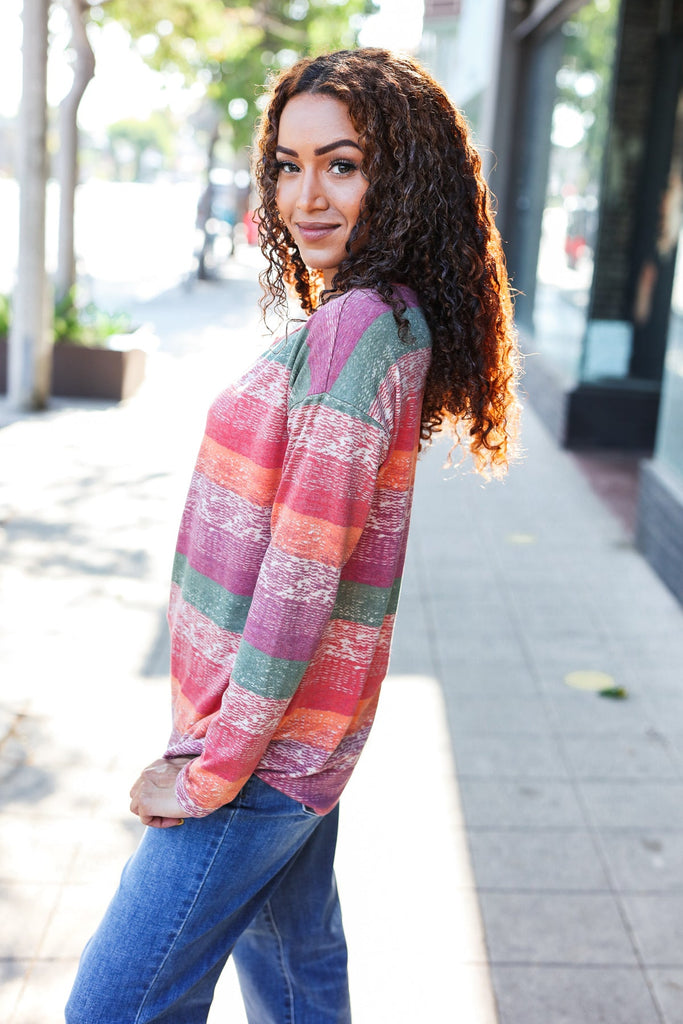 Fall Vibes Rust & Olive Stripe Terry Long Sleeve Top-Timber Brooke Boutique, Online Women's Fashion Boutique in Amarillo, Texas