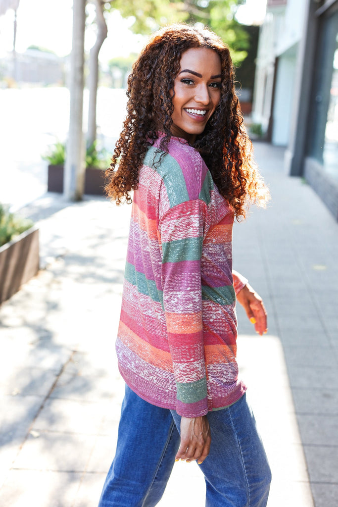 Fall Vibes Rust & Olive Stripe Terry Long Sleeve Top-Timber Brooke Boutique, Online Women's Fashion Boutique in Amarillo, Texas