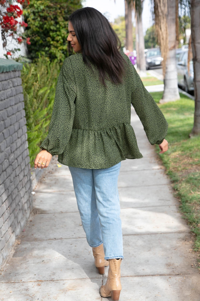 Moss Green Leopard Wool Dobby Woven Knit Top-Timber Brooke Boutique, Online Women's Fashion Boutique in Amarillo, Texas