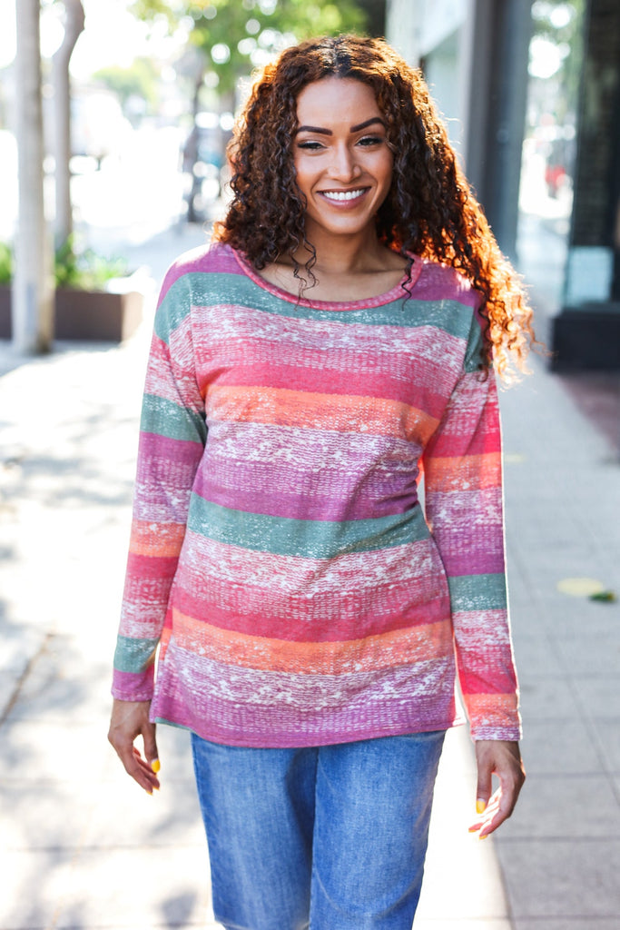 Fall Vibes Rust & Olive Stripe Terry Long Sleeve Top-Timber Brooke Boutique, Online Women's Fashion Boutique in Amarillo, Texas