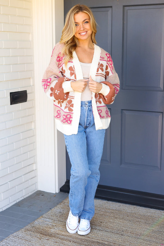 Take on The Day Ivory Floral Stripe Open Cardigan-Timber Brooke Boutique, Online Women's Fashion Boutique in Amarillo, Texas