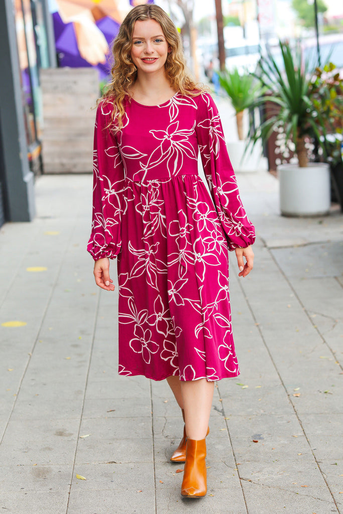 Sangria Fit & Flare Floral Print Midi Dress-Timber Brooke Boutique, Online Women's Fashion Boutique in Amarillo, Texas