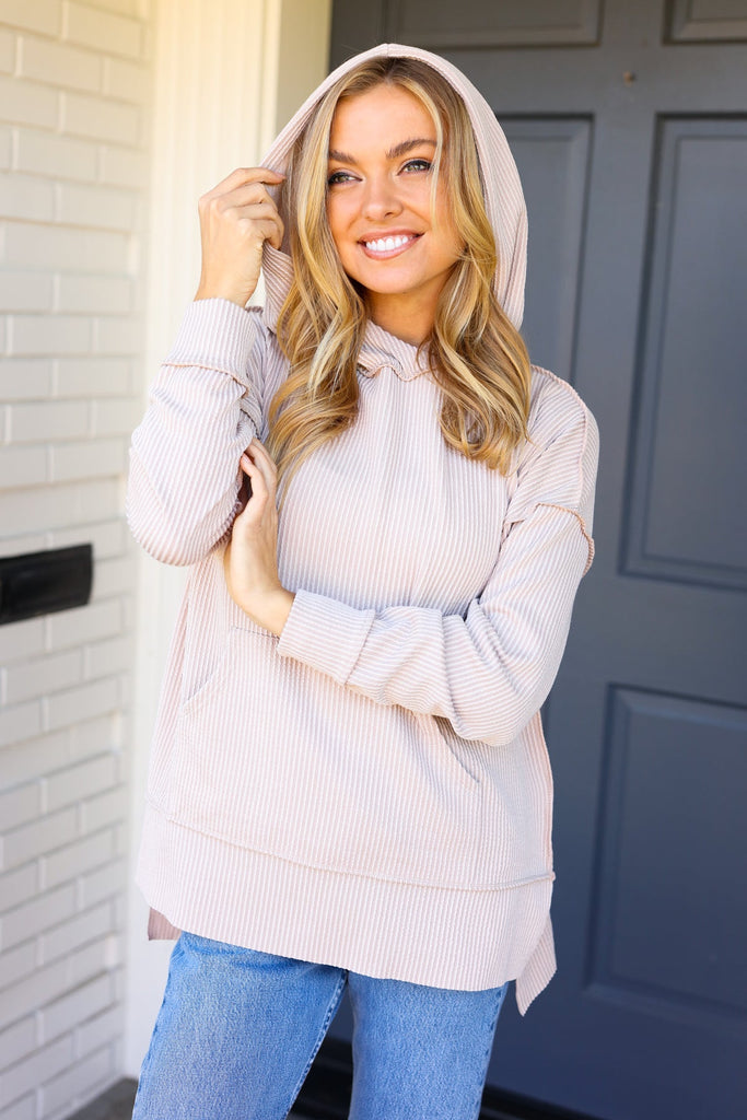 Weekend Ready Oatmeal Mineral Wash Rib Knit Hoodie-Timber Brooke Boutique, Online Women's Fashion Boutique in Amarillo, Texas