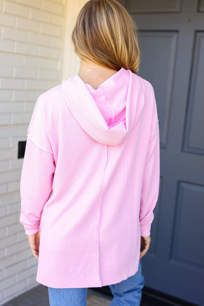 Weekend Ready Pink Mineral Wash Rib Knit Hoodie-Timber Brooke Boutique, Online Women's Fashion Boutique in Amarillo, Texas