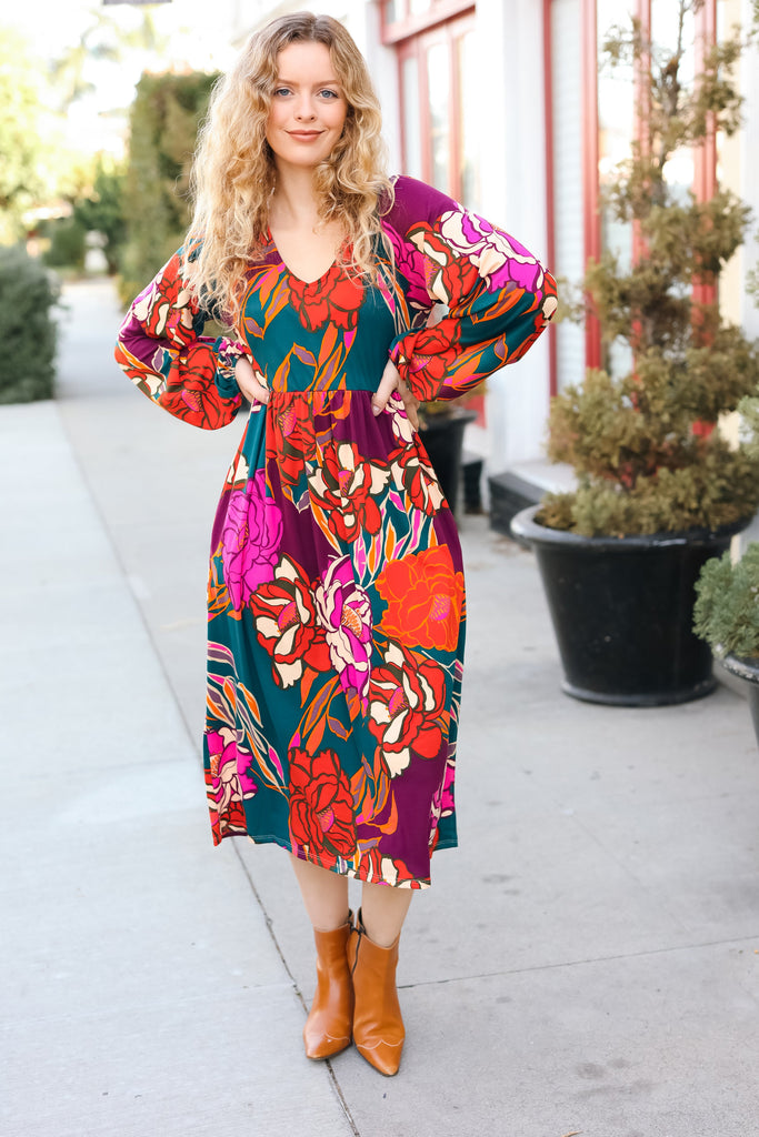 Stand For Love Fuchsia Floral Print Fit and Flare Dress-Timber Brooke Boutique, Online Women's Fashion Boutique in Amarillo, Texas