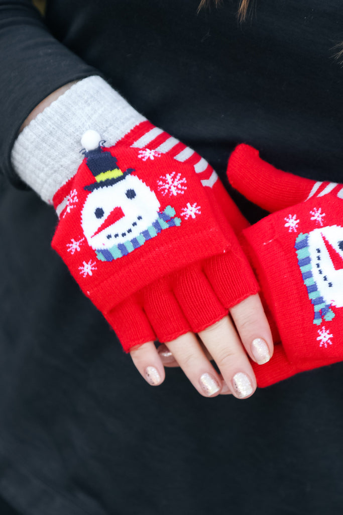 Snowman Fingerless Gloves with Convertible Mittens-Timber Brooke Boutique, Online Women's Fashion Boutique in Amarillo, Texas
