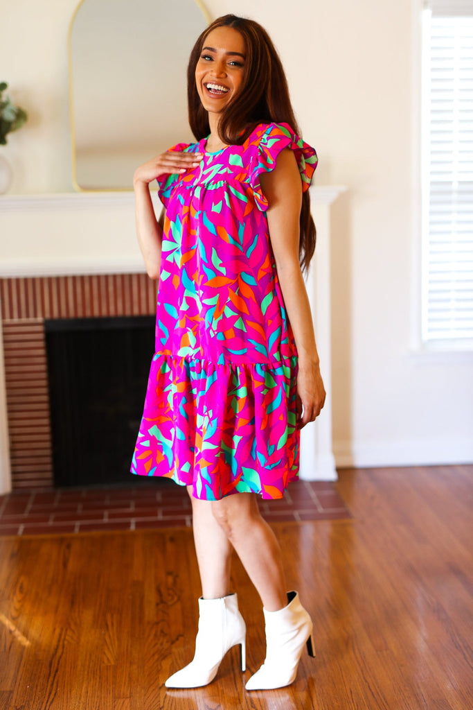 You Got This Purple Abstract Floral Print Tiered Ruffle Sleeve Dress-Timber Brooke Boutique, Online Women's Fashion Boutique in Amarillo, Texas