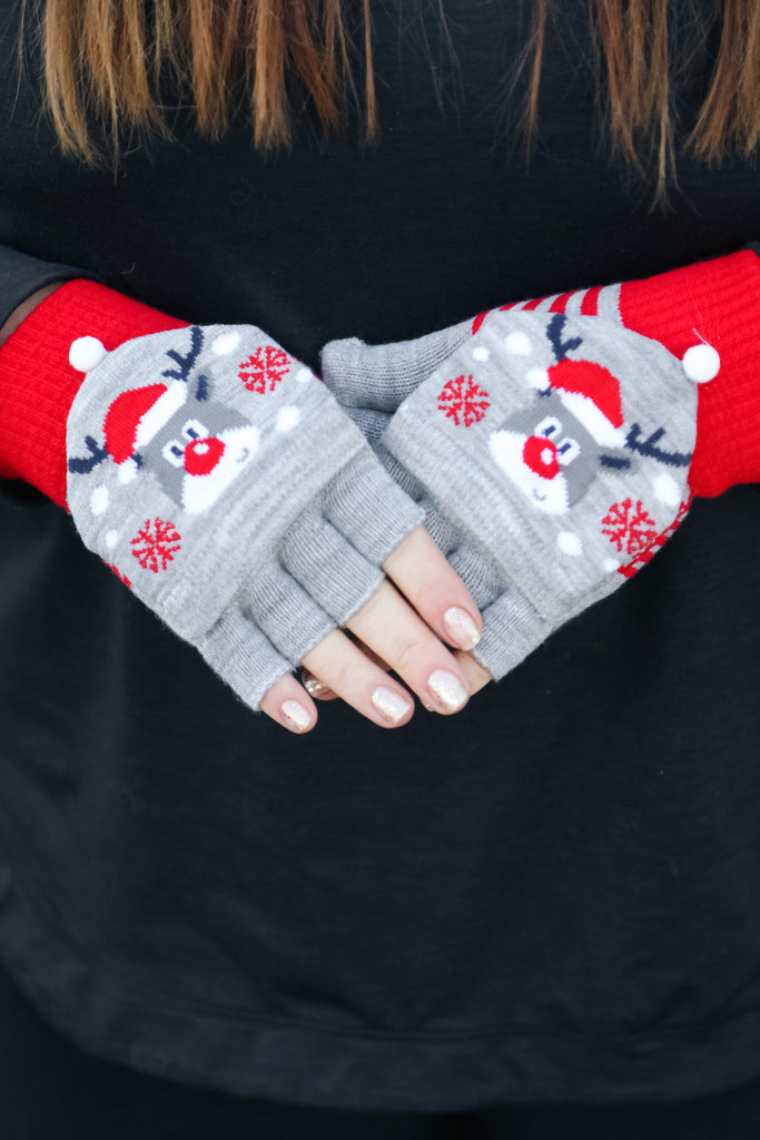 Rudolph Fingerless Gloves with Convertible Mittens-Timber Brooke Boutique, Online Women's Fashion Boutique in Amarillo, Texas