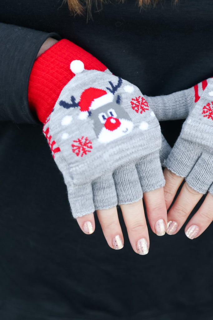 Rudolph Fingerless Gloves with Convertible Mittens-Timber Brooke Boutique, Online Women's Fashion Boutique in Amarillo, Texas