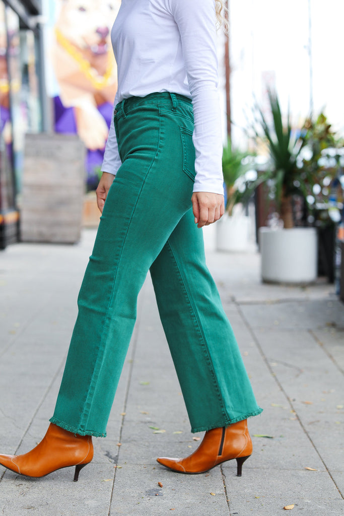 Can't Lose Dark Green Straight Leg High Waist Ankle Pants-Denim-Timber Brooke Boutique, Online Women's Fashion Boutique in Amarillo, Texas