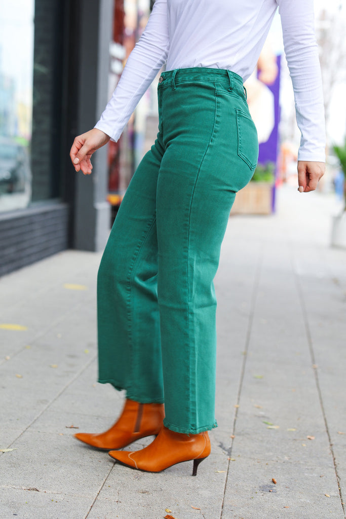 Can't Lose Dark Green Straight Leg High Waist Ankle Pants-Denim-Timber Brooke Boutique, Online Women's Fashion Boutique in Amarillo, Texas