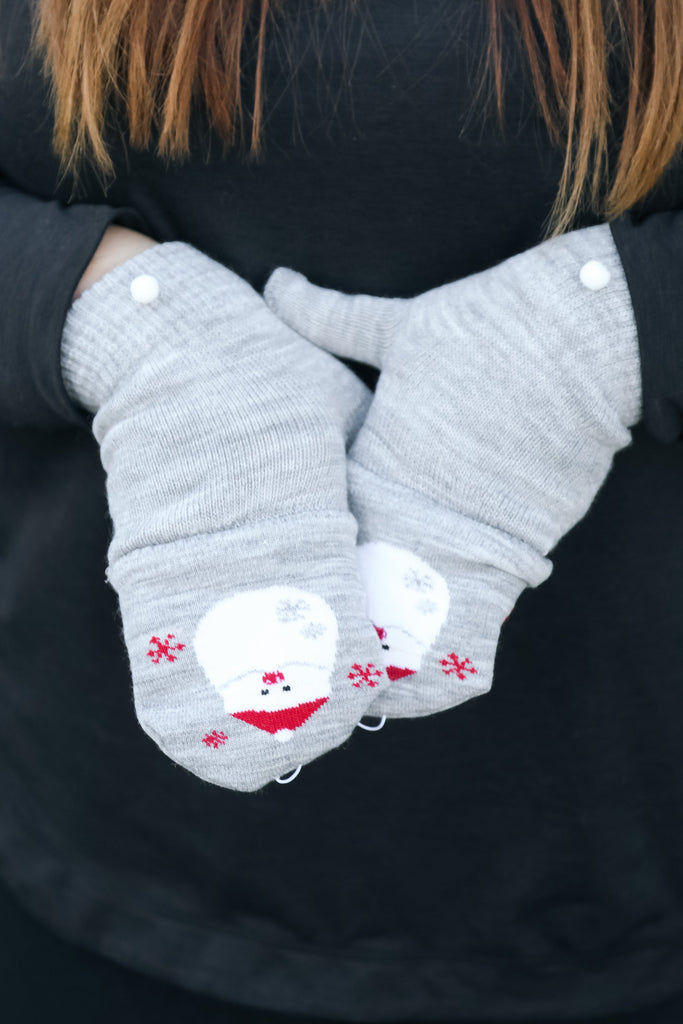 Grey Santa Claus Fingerless Gloves with Convertible Mittens-Timber Brooke Boutique, Online Women's Fashion Boutique in Amarillo, Texas