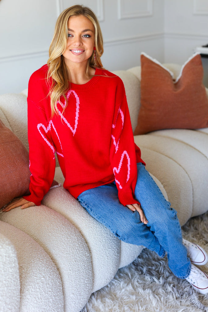 Make You Smile Red Heart Jacquard Oversized Sweater-Timber Brooke Boutique, Online Women's Fashion Boutique in Amarillo, Texas